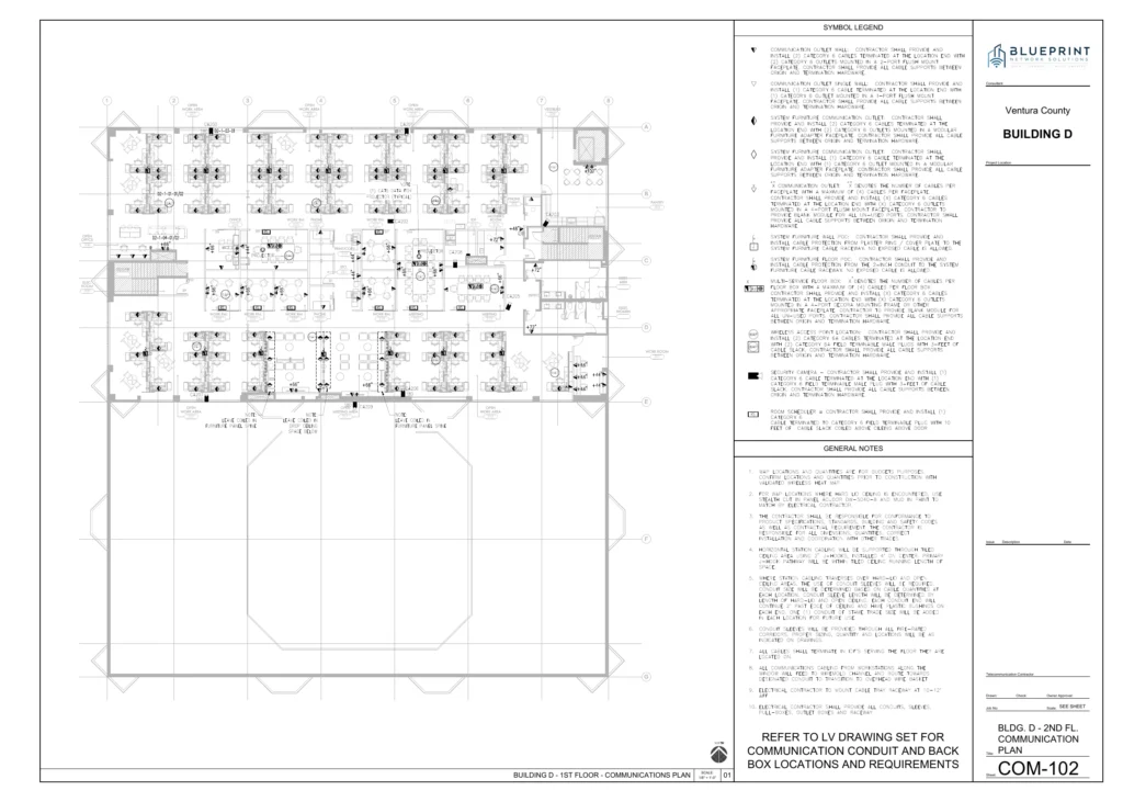 COM-102 communications floor plan for Ventura County Building D